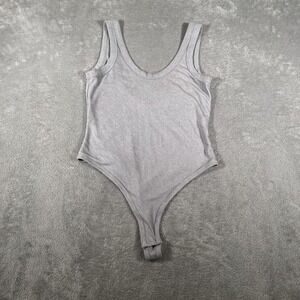 UNIQLO Alexander Wang Bodysuit Womens Medium Gray Scoop Neck High Cut Ribbed